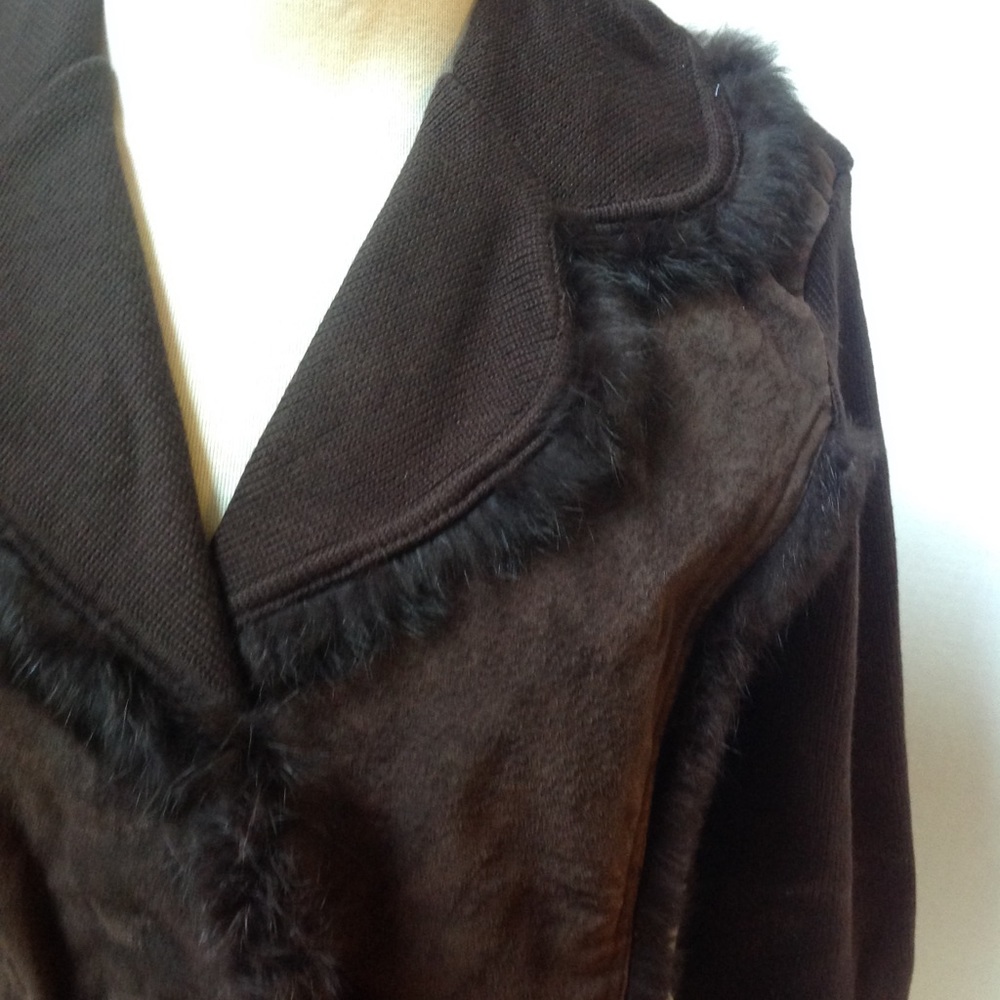 Cynthia Steffe Brown Blazer Fur Sweater Jacket - Picture 3 of 4